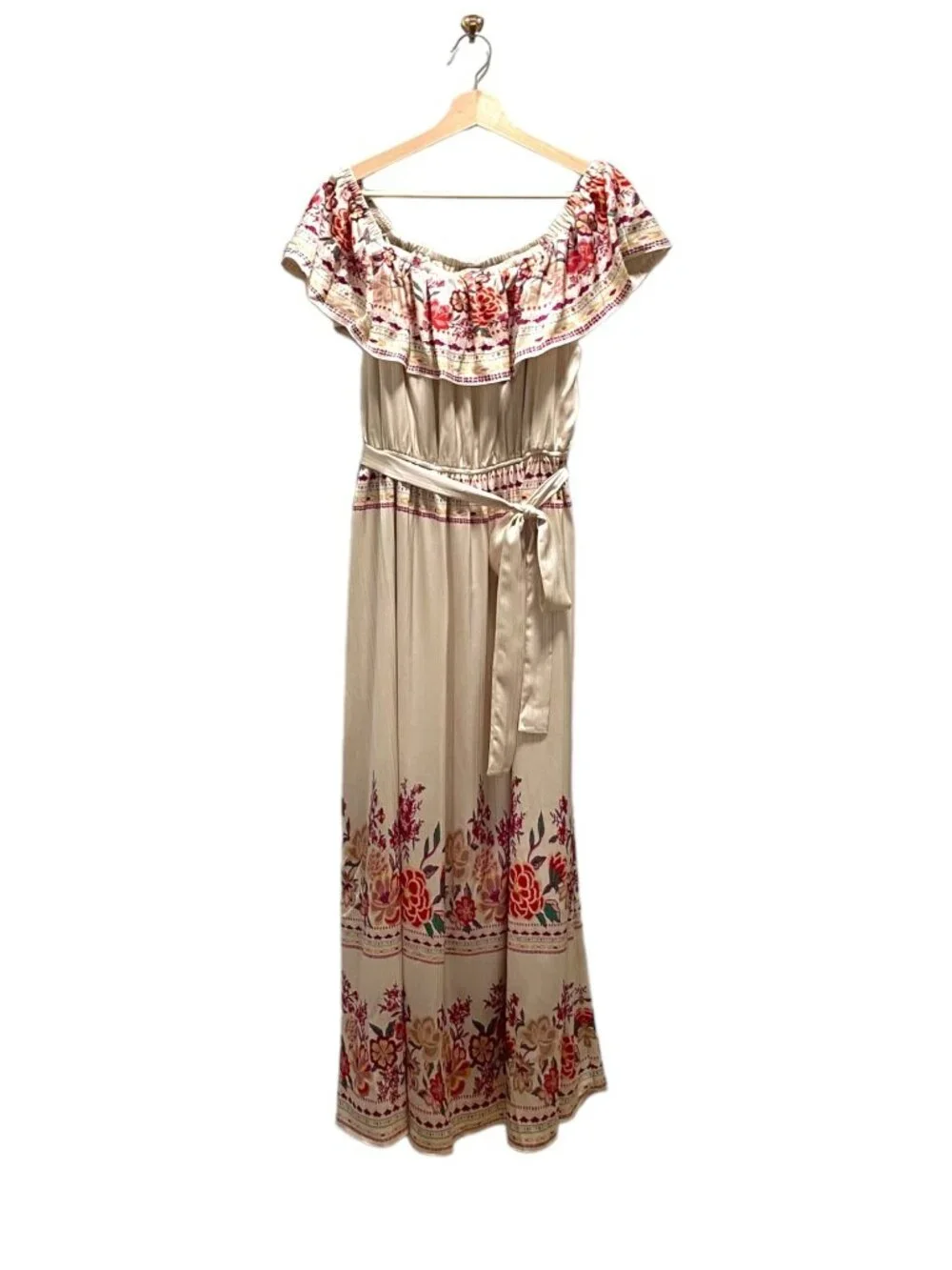 Emily Wonder Maxi Dress Beige Size L NWT Bohemian Cottagecore Spring Wedding